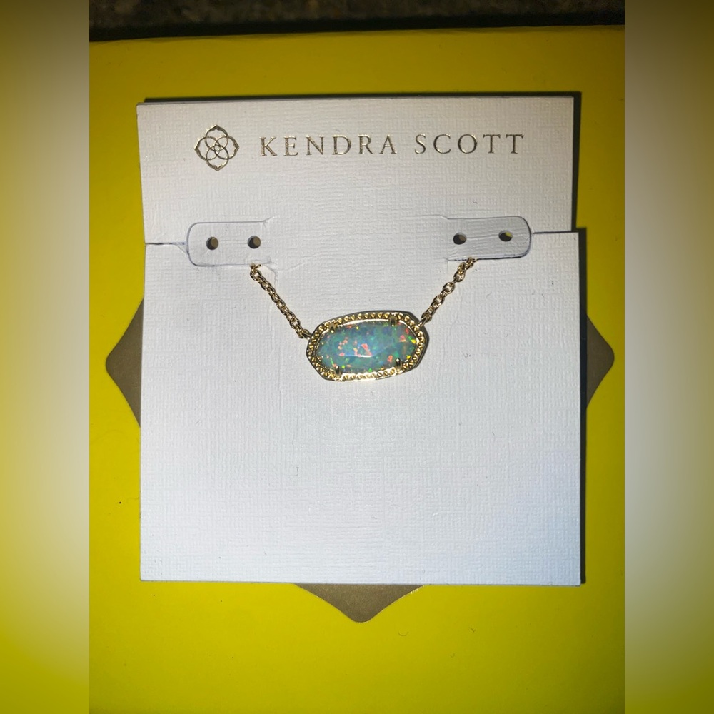 Kendra Scott Elisa Gold Statement Short Necklace Light Teal Lab Grow Opal $95